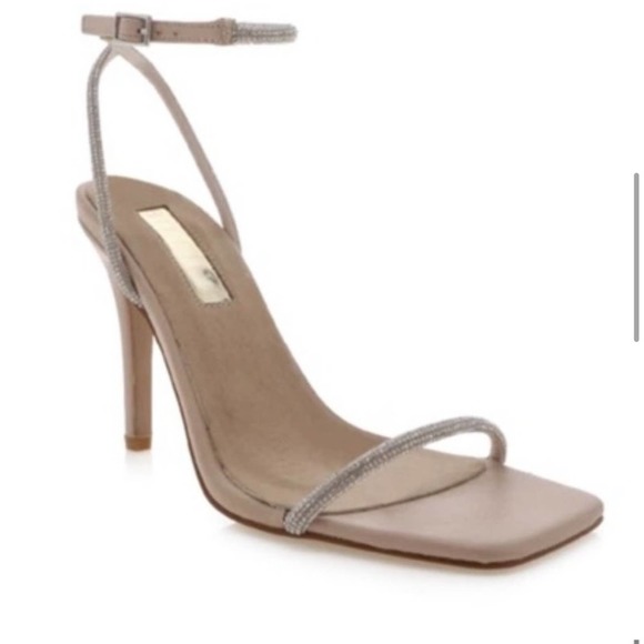 billini starlette glam nude crystal thin strappy tubular high heels size 7 new - Picture 9 of 10